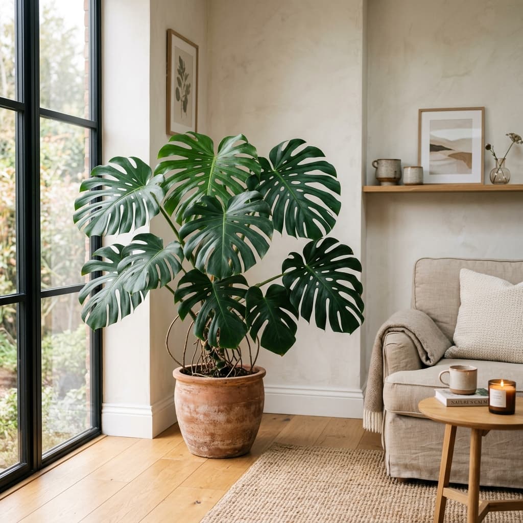 Beautiful Monstera indoor plant in a bright room